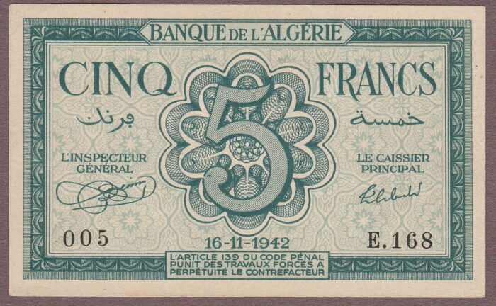 Algeria B134a/P91 16-11-1942 AU-Unc