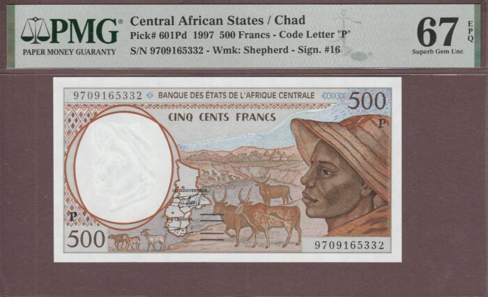 Central African States (Chad) B101Pd/P601Pd UNC PMG-67 EPQ