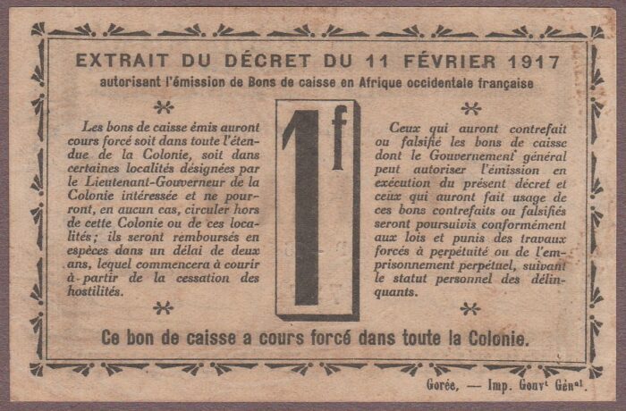 Ivory Coast 1917 B102c/P2b AU-Unc - Image 2