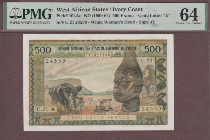 West African States (Ivory Coast) B107Ae/P102Ae Unc PMG-64