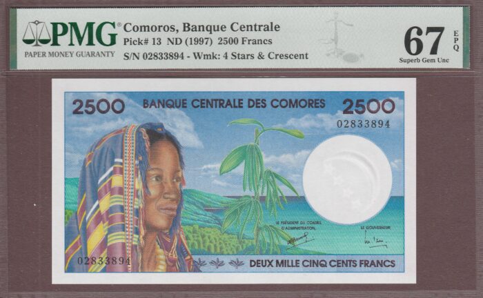 Comoros B304a/P13 PMG-67 EPQ