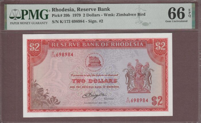 Rhodesia B108q/P39b (bird watermark)1979 PMG-66 EPQ