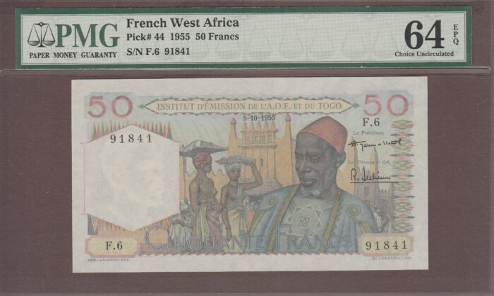 French West Africa 5-10-1955 B301a/P44 Unc PMG-64 EPQ