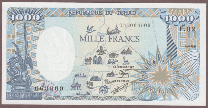 Chad B210a/P10Aa 1985 (corrected map) Unc (lt ctg mk)