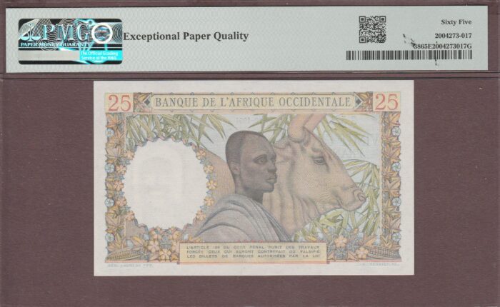 French West Africa 28-10-1954 B122n/P38 UNC PMG-65 EPQ - Image 2